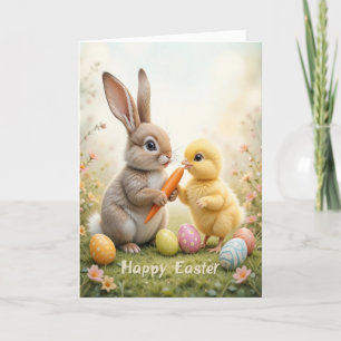 Adorable Bunny and Chick Easter Holiday Card