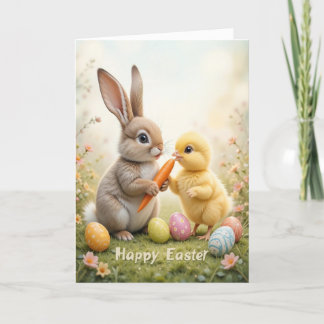  Adorable Bunny and Chick Easter  Holiday Card
