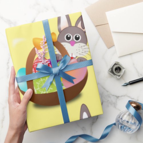  Adorable Bunny and Egg Basket  Wrapping Paper