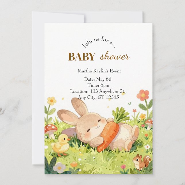 Adorable Bunny Baby Shower Invitation (Front)