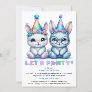 Adorable Bunny Birthday Invitation – Blue Glitter