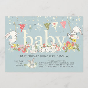 Adorable Bunny Boys Baby shower Invitation