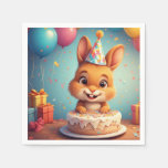 Adorable Bunny Celebrating Birthday with Cake Napkins