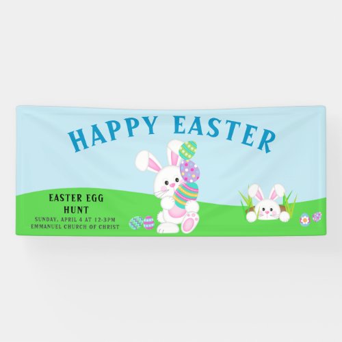 Adorable Bunny Colorful Easter Egg Hunt Banner