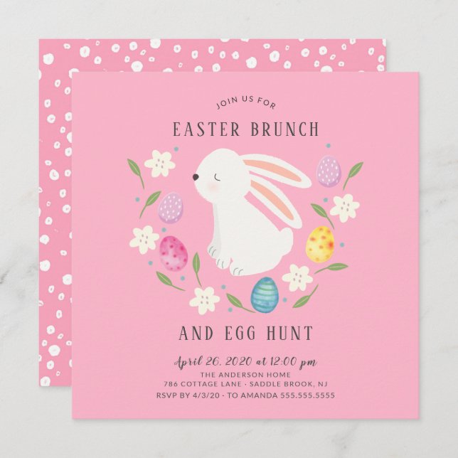 Adorable Bunny Easter Brunch & Egg Hunt Invitation (Front/Back)