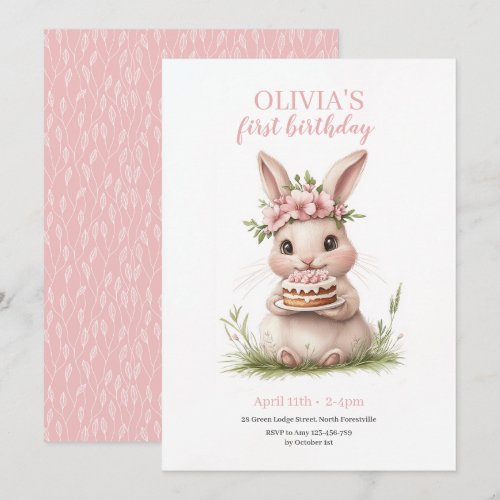 Adorable Bunny First Birthday Invitation 🎀🐰