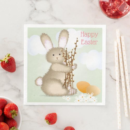 Adorable Bunny Happy Easter Paper Dinner Napkins