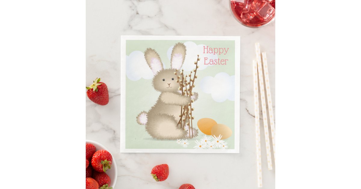 Adorable Bunny Happy Easter Paper Dinner Napkins Zazzle