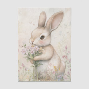 Adorable Bunny Holding a Bouquet of Wildflowers Tissue Paper