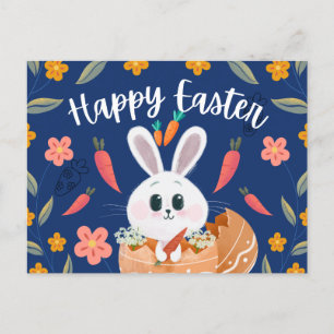 Adorable Bunny in Egg “Happy Easter” Spring Holiday Postcard