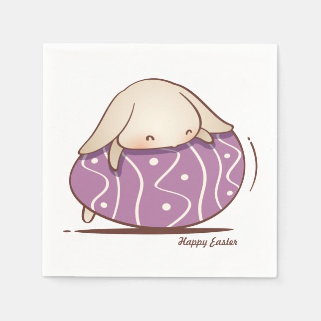 Adorable Bunny laying on a Purple Easter Egg Napkins (Front)