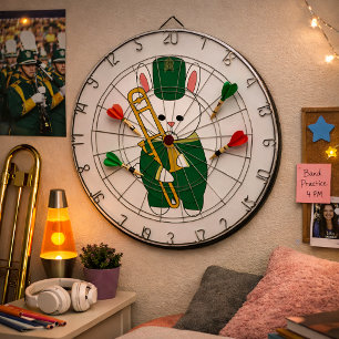 Adorable Bunny Musician Green & Gold Trombone Dart Board