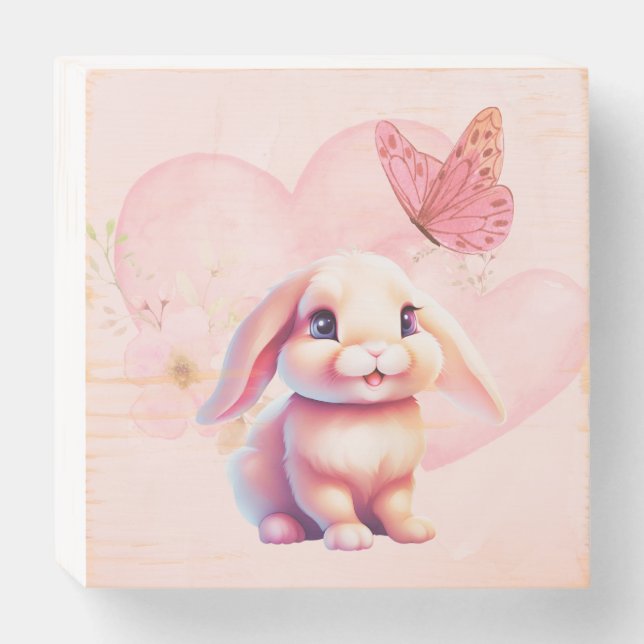 Adorable Bunny 'n Butterfly Wood Sign Art (Front Horizontal)