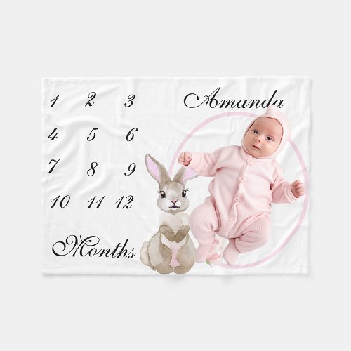 Adorable Bunny New Baby Infant Milestone Photo Fleece Blanket