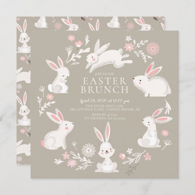 Adorable Bunny Party Easter Invitation (Front/Back)