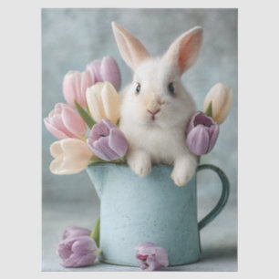 Adorable Bunny Peeking from a Pitcher of Tulips Tissue Paper