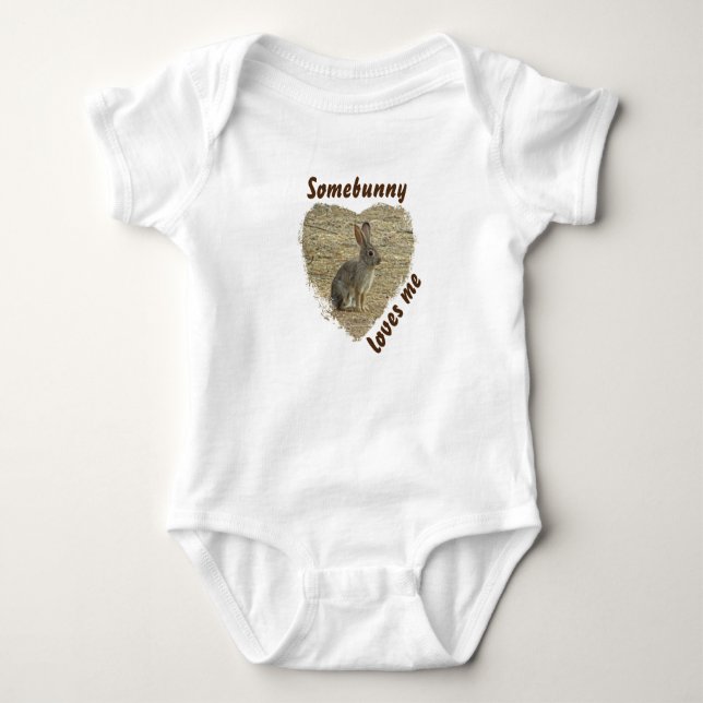 Adorable Bunny Photo Animal Pun Large Heart Baby Bodysuit (Front)