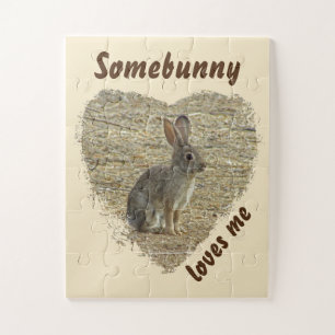 Adorable Bunny Photo Animal Pun Large Heart Jigsaw Puzzle