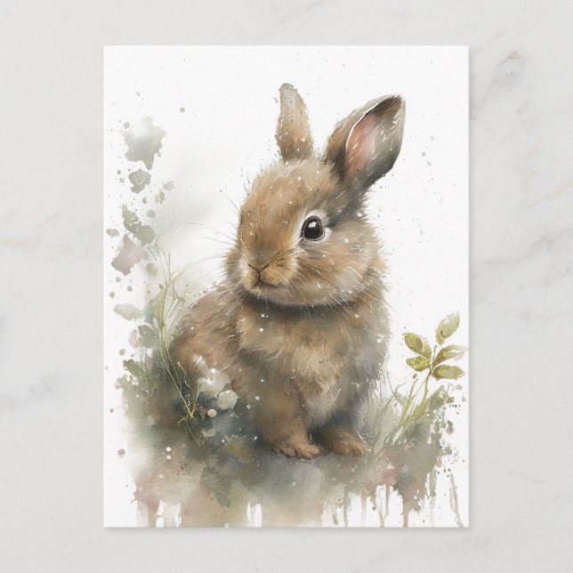 Adorable bunny postcard in watercolors (Front)