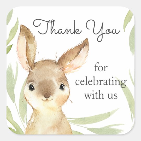 Adorable Bunny Rabbit Baby Shower Thank You Square Sticker | Zazzle.com