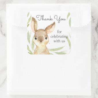 Adorable Bunny Rabbit Baby Shower Thank You Square Sticker | Zazzle