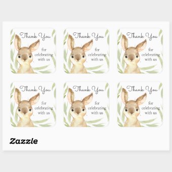 Adorable Bunny Rabbit Baby Shower Thank You Square Sticker | Zazzle