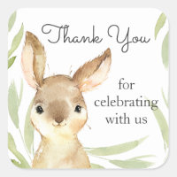 Adorable Bunny Rabbit Baby Shower Thank You Square Sticker