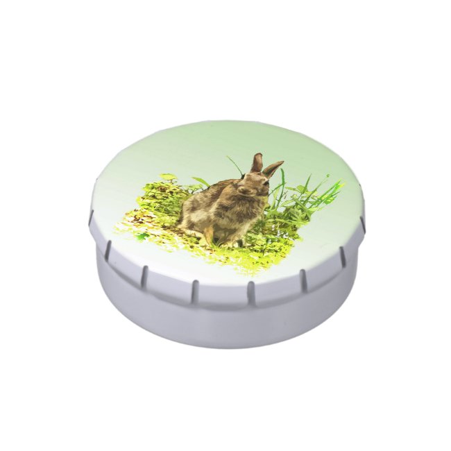 Adorable Bunny Rabbit Green Grass Candy Tin