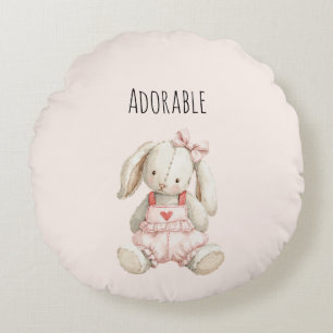 Adorable Bunny Rabbit Heart Animal Round Pillow