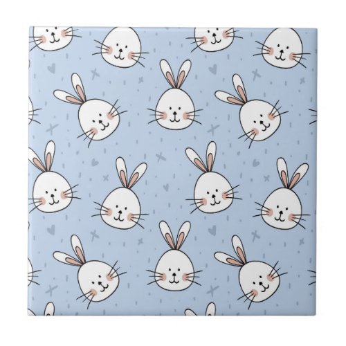 Adorable Bunny Rabbit Pattern Ceramic Tile