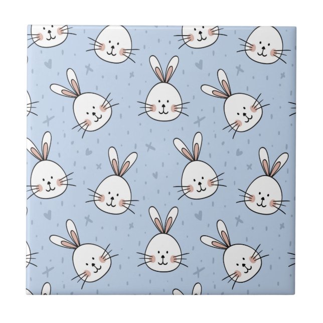 Adorable Bunny Rabbit Pattern Ceramic Tile (Front)