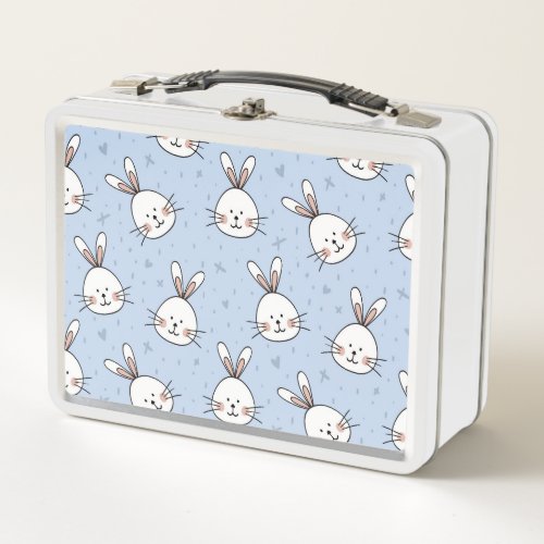 Adorable Bunny Rabbit Pattern Metal Lunch Box