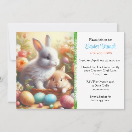Adorable Bunny Rabbits Easter Brunch  Invitation