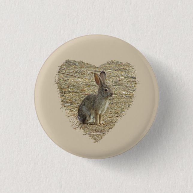 Adorable Bunny Sitting Inside Large Heart Animal Button (Front)