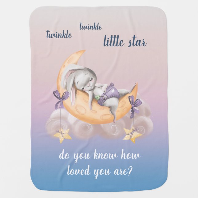 Adorable Bunny Sleeping Above The Moon  Baby Blanket (Front)