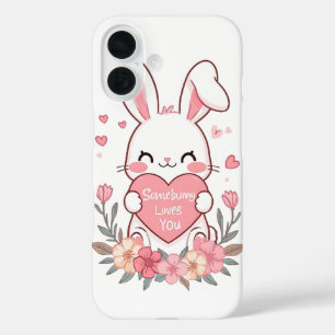Adorable Bunny with a Love Heart iPhone 16 Case