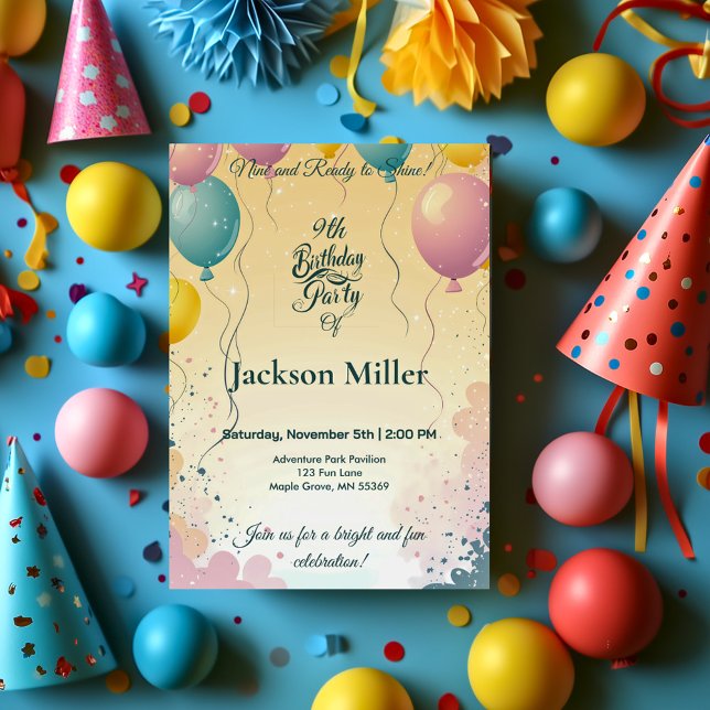 Adorable Bunny with Balloon Customizable Birthday  Invitation (Creator Uploaded)
