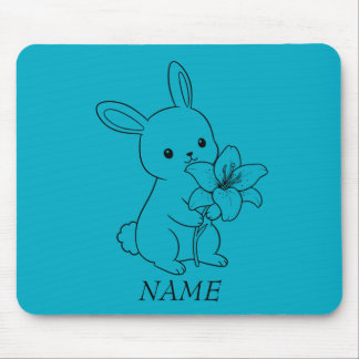 Adorable Bunny with Flower , Cute and Playful Mouse Pad