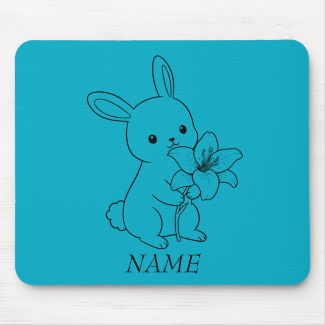 Adorable Bunny with Flower , Cute and Playful  Mouse Pad (Front)