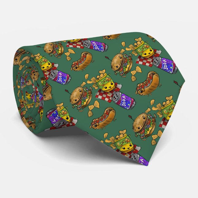 Adorable Burgers and Dogs  Neck Tie (Rolled)