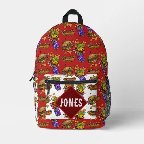 Adorable Burgers and Dogs Printed Backpack