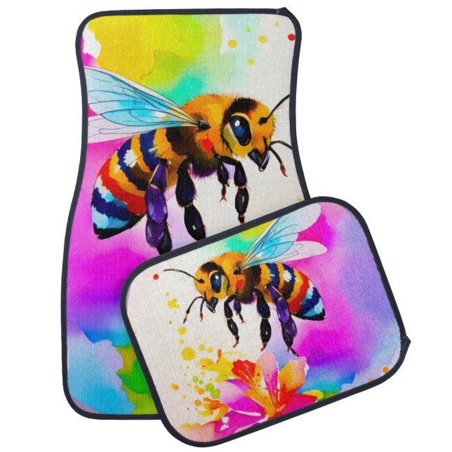 Adorable Busy Bee Watercolor Car Floor Mat (Set)