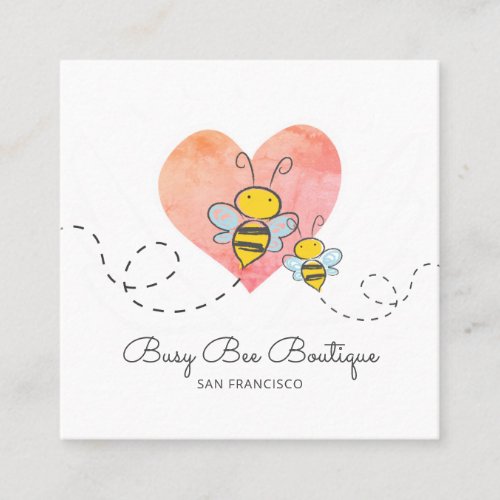 Adorable Busy Bumble Bees And Pink Heart Boutique Square Business Card