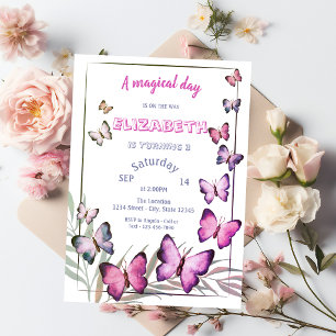 Adorable Butterflies Striped Birthday  Invitation