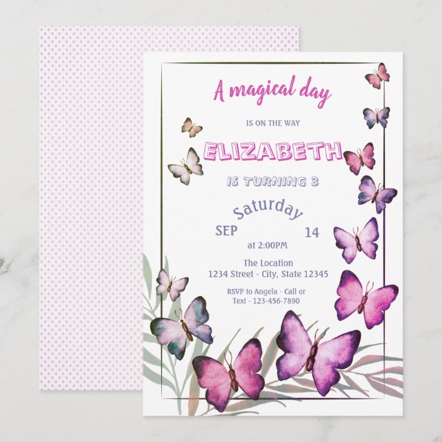 Adorable Butterflies Striped Birthday  Invitation (Front/Back)