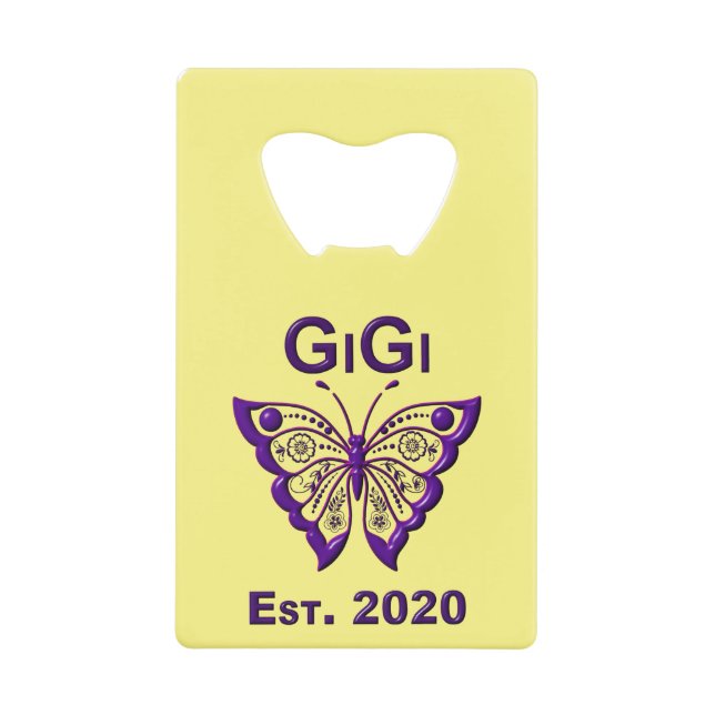 Adorable Butterfly Gigi “Est 2020” Credit Card Bottle Opener (Front)