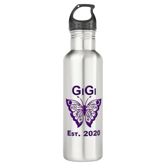 Adorable Butterfly Gigi “Est 2020” Stainless Steel Water Bottle (Front)