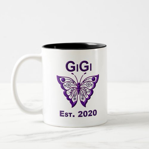 Adorable Butterfly Gigi âœEst 2020â Two_Tone Coffee Mug
