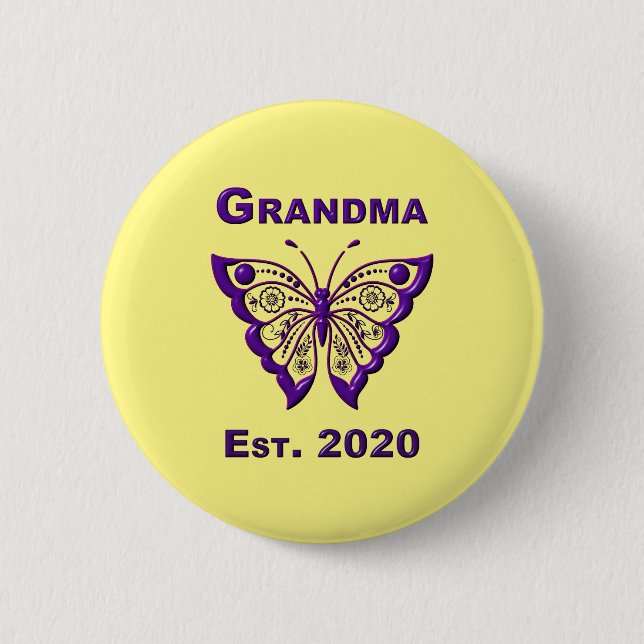 Adorable Butterfly Grandma “Est 2020” Button (Front)