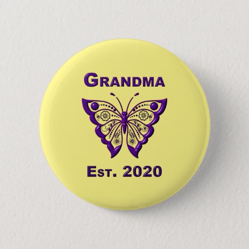 Adorable Butterfly Grandma Est 2020 Button